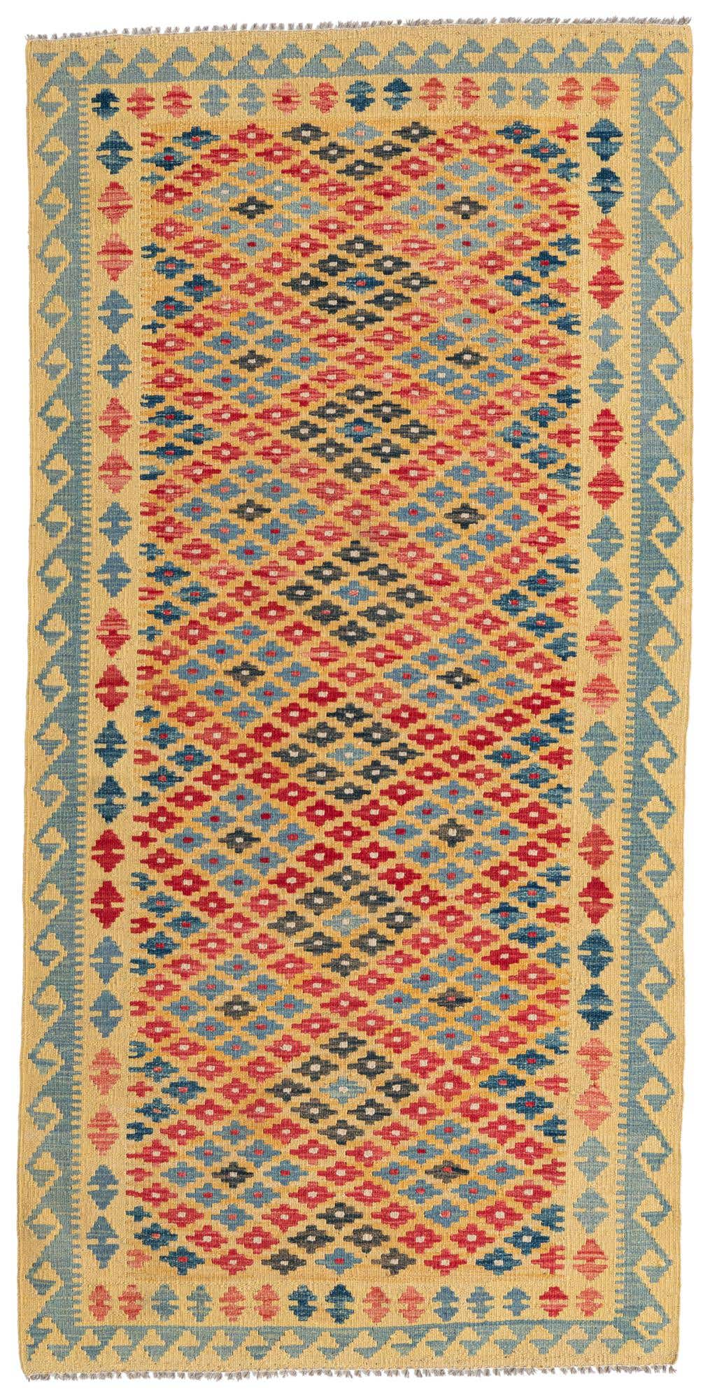 3' 5 x 6' 10 Hand Woven Kilim Maymana Wool Runner Rug