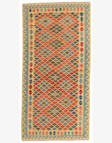 3' 5 x 6' 10 Hand Woven Kilim Maymana Wool Runner Rug