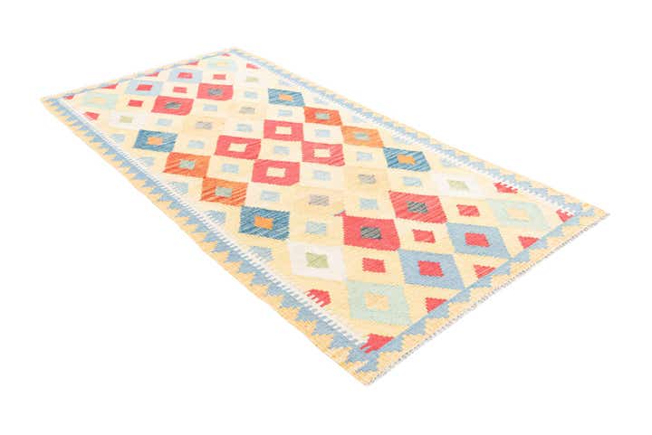 3' 4 x 6' 8 Hand Woven Kilim Maymana Wool Runner Rug