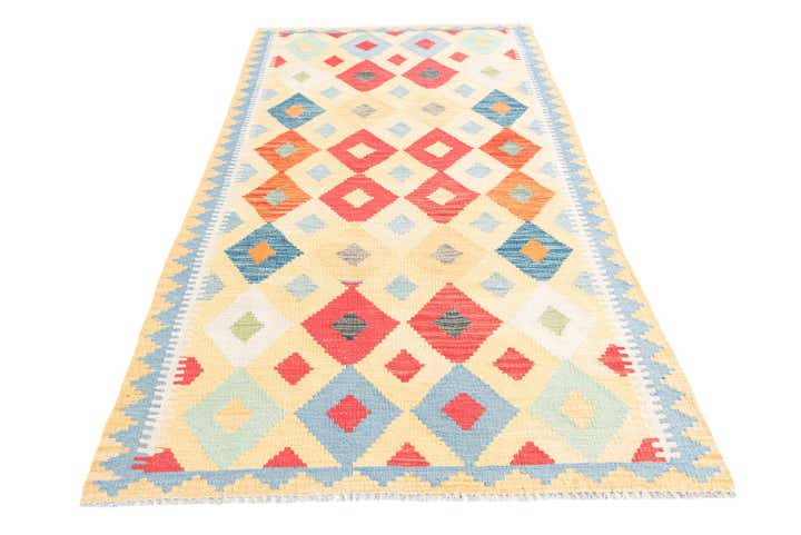 3' 4 x 6' 8 Hand Woven Kilim Maymana Wool Runner Rug