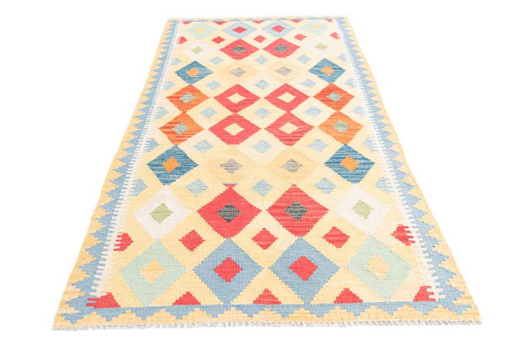 Detail image of 3' 4 x 6' 8 Hand Woven Kilim Maymana Wool Runner Rug
