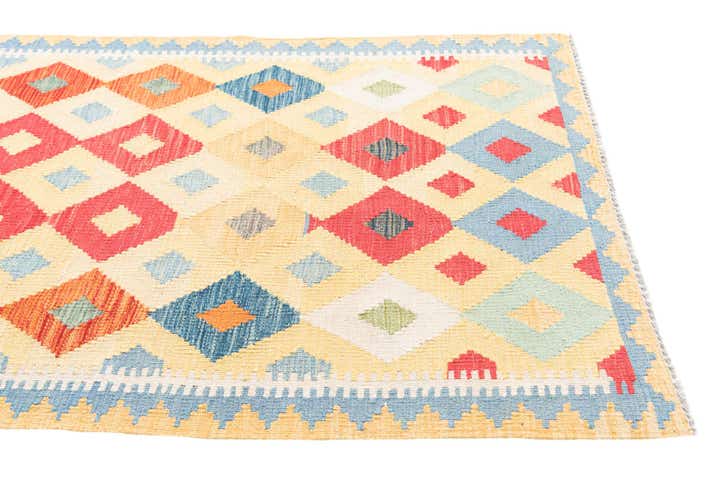3' 4 x 6' 8 Hand Woven Kilim Maymana Wool Runner Rug