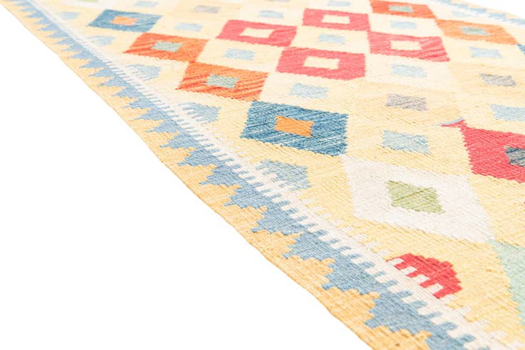 Detail image of 3' 4 x 6' 8 Hand Woven Kilim Maymana Wool Runner Rug