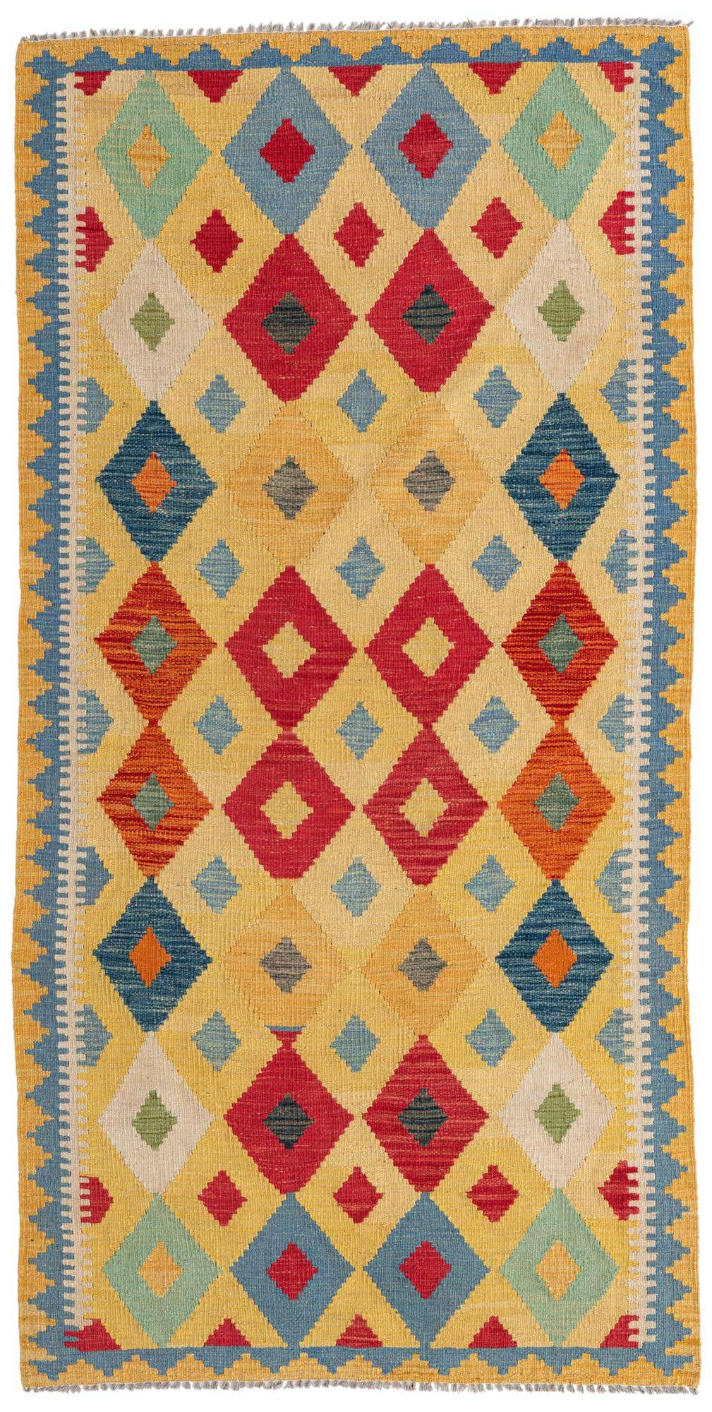 3' 4 x 6' 8 Hand Woven Kilim Maymana Wool Runner Rug