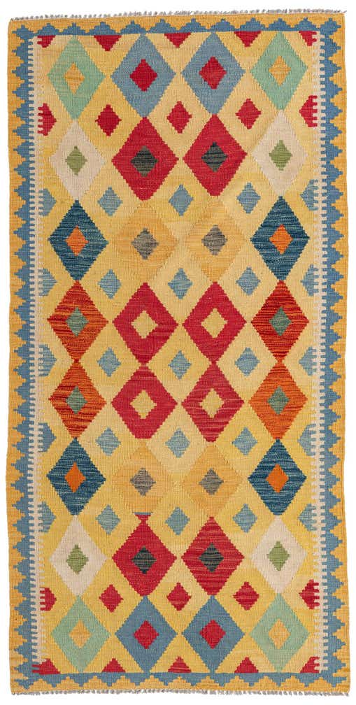3' 4 x 6' 8 Hand Woven Kilim Maymana Wool Runner Rug
