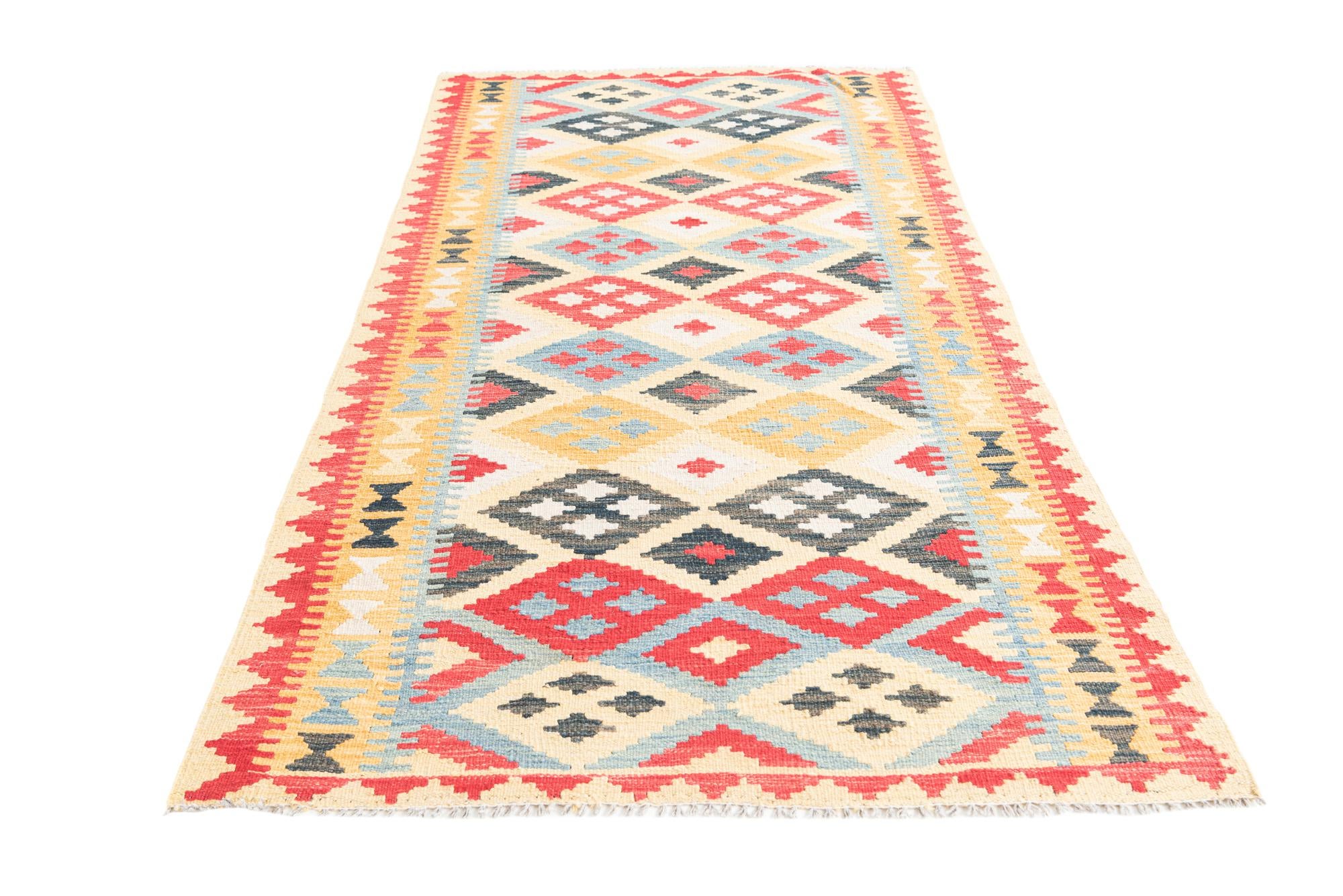3' 5 x 6' 9 Hand Woven Kilim Maymana Wool Runner Rug