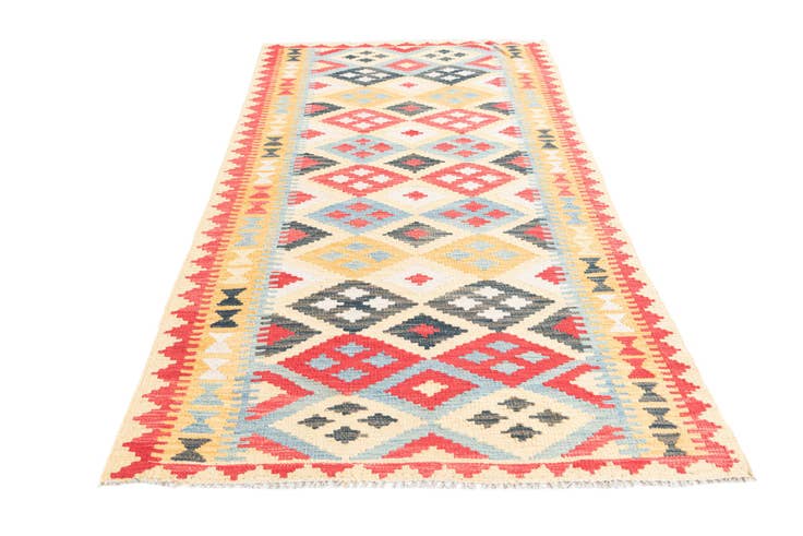Detail image of 3' 5 x 6' 9 Hand Woven Kilim Maymana Wool Runner Rug