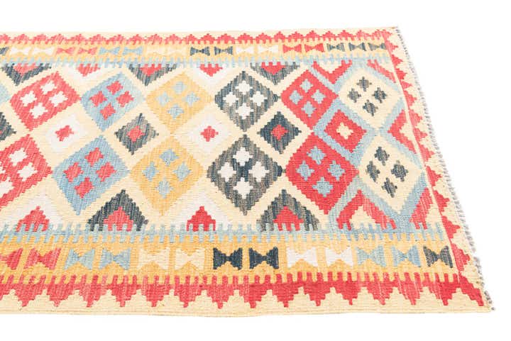 3' 5 x 6' 9 Hand Woven Kilim Maymana Wool Runner Rug