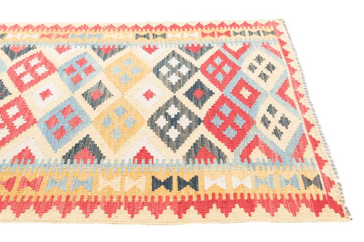 Detail image of 3' 5 x 6' 9 Hand Woven Kilim Maymana Wool Runner Rug