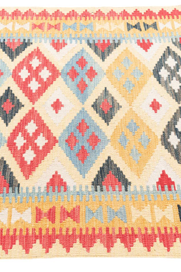 Detail image of 3' 5 x 6' 9 Hand Woven Kilim Maymana Wool Runner Rug