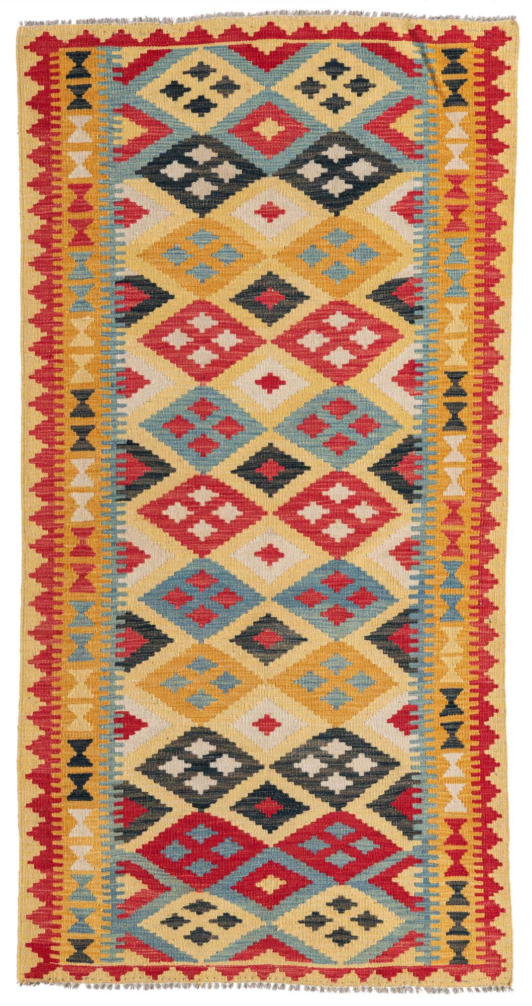 3' 5 x 6' 9 Hand Woven Kilim Maymana Wool Runner Rug