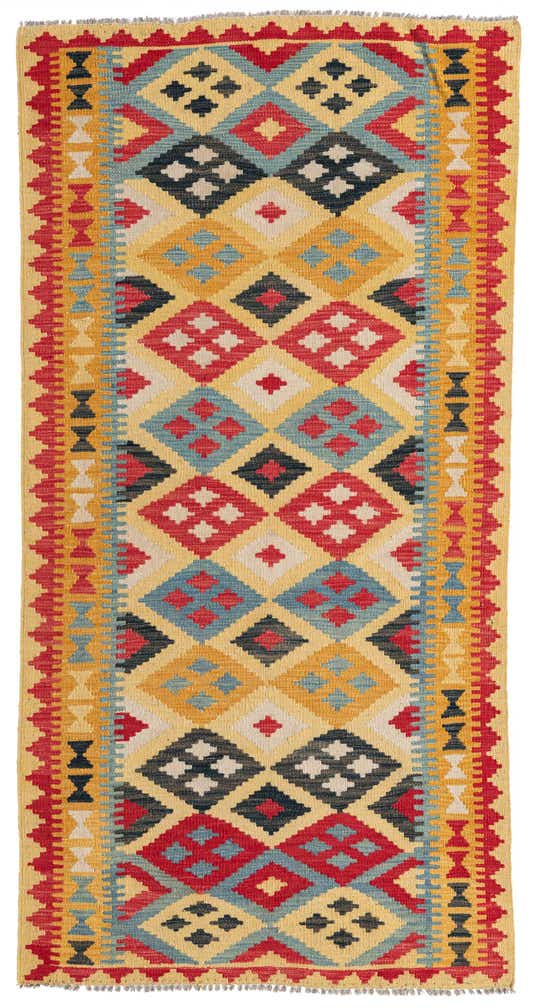 3' 5 x 6' 9 Hand Woven Kilim Maymana Wool Runner Rug