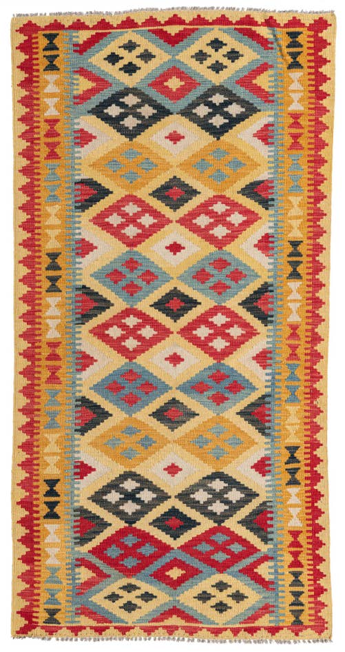 Detail image of 3' 5 x 6' 9 Hand Woven Kilim Maymana Wool Runner Rug