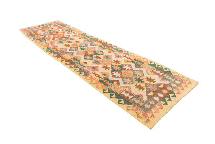 2' 9 x 9' 7 Hand Woven Kilim Maymana Wool Runner Rug