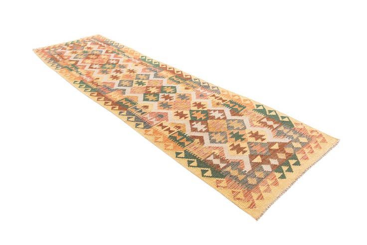 Detail image of 2' 9 x 9' 7 Hand Woven Kilim Maymana Wool Runner Rug