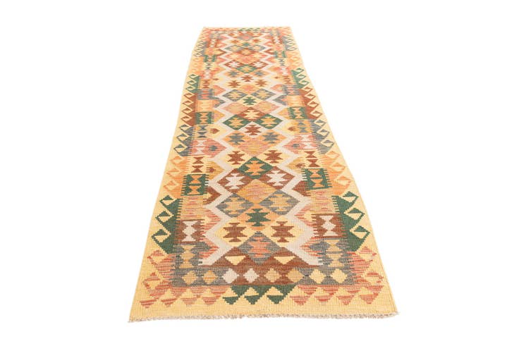 Detail image of 2' 9 x 9' 7 Hand Woven Kilim Maymana Wool Runner Rug