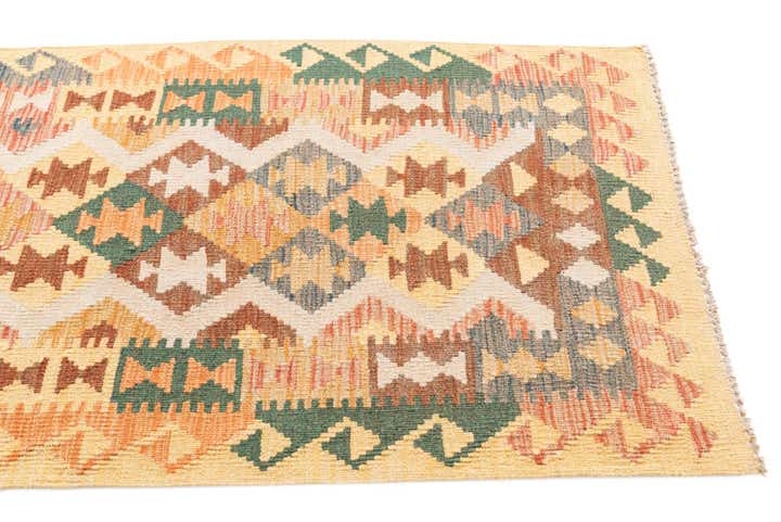 2' 9 x 9' 7 Hand Woven Kilim Maymana Wool Runner Rug