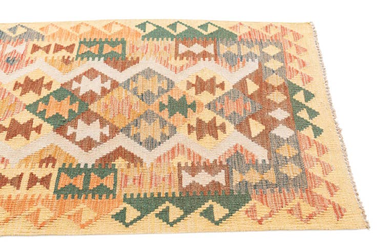 Detail image of 2' 9 x 9' 7 Hand Woven Kilim Maymana Wool Runner Rug