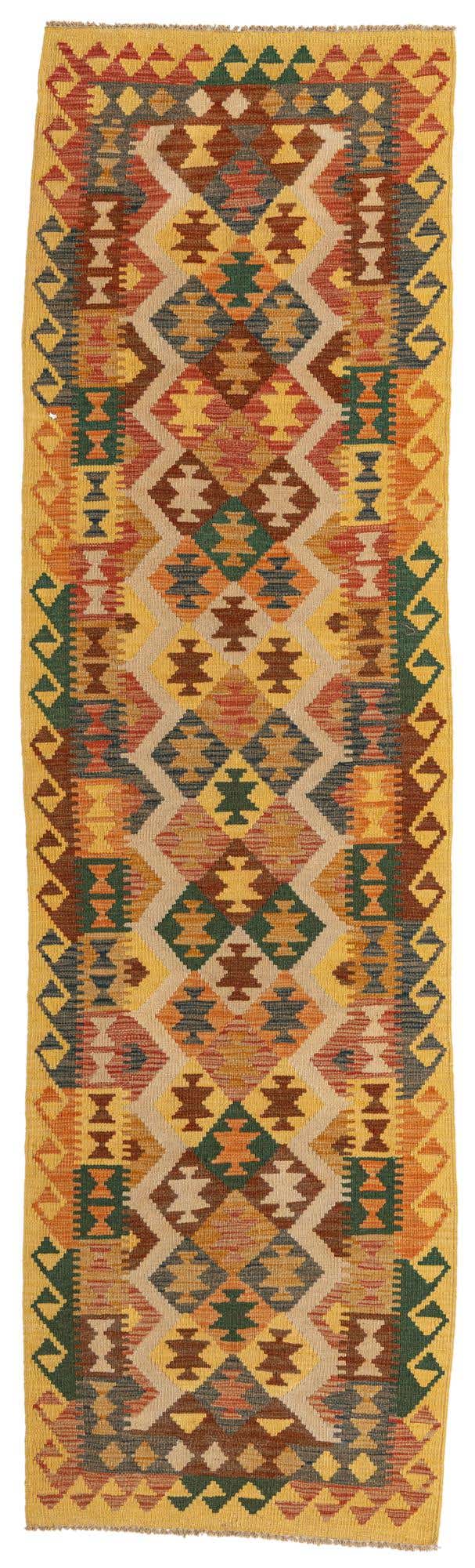 2' 9 x 9' 7 Hand Woven Kilim Maymana Wool Runner Rug