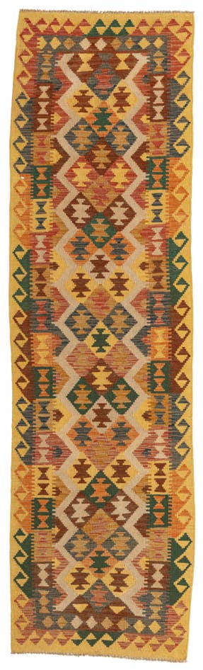 Detail image of 2' 9 x 9' 7 Hand Woven Kilim Maymana Wool Runner Rug