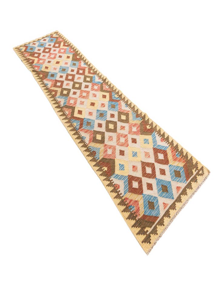 Detail image of 2' 6 x 9' 6  Hand Woven Kilim Maymana Wool Runner Rug