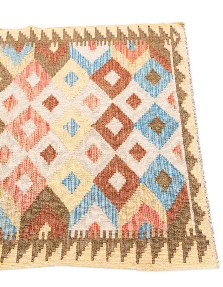Detail image of 2' 6 x 9' 6  Hand Woven Kilim Maymana Wool Runner Rug