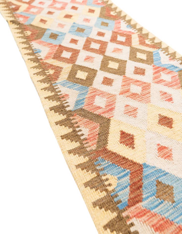 Detail image of 2' 6 x 9' 6  Hand Woven Kilim Maymana Wool Runner Rug