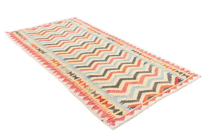 3' 4 x 6' 7 Hand Woven Kilim Maymana Wool Runner Rug