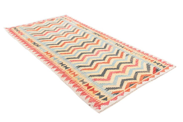 Detail image of 3' 4 x 6' 7 Hand Woven Kilim Maymana Wool Runner Rug