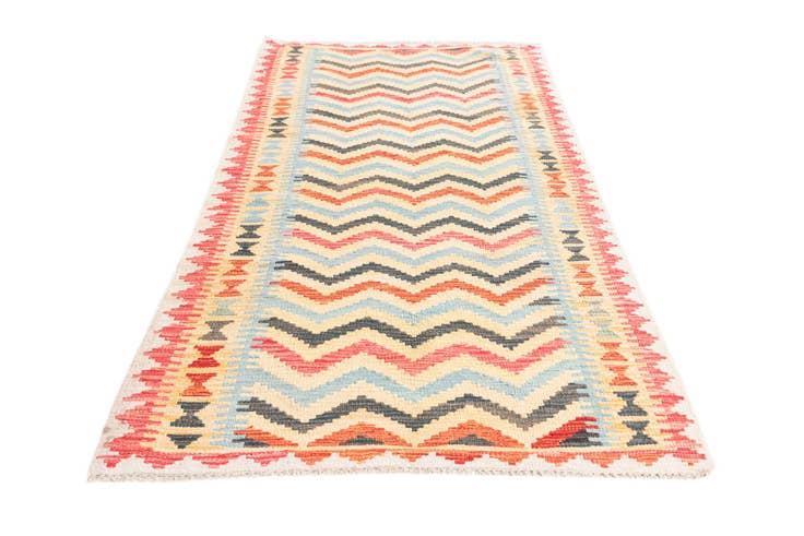 Detail image of 3' 4 x 6' 7 Hand Woven Kilim Maymana Wool Runner Rug