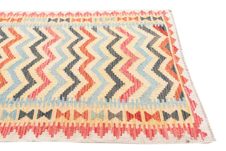 Detail image of 3' 4 x 6' 7 Hand Woven Kilim Maymana Wool Runner Rug