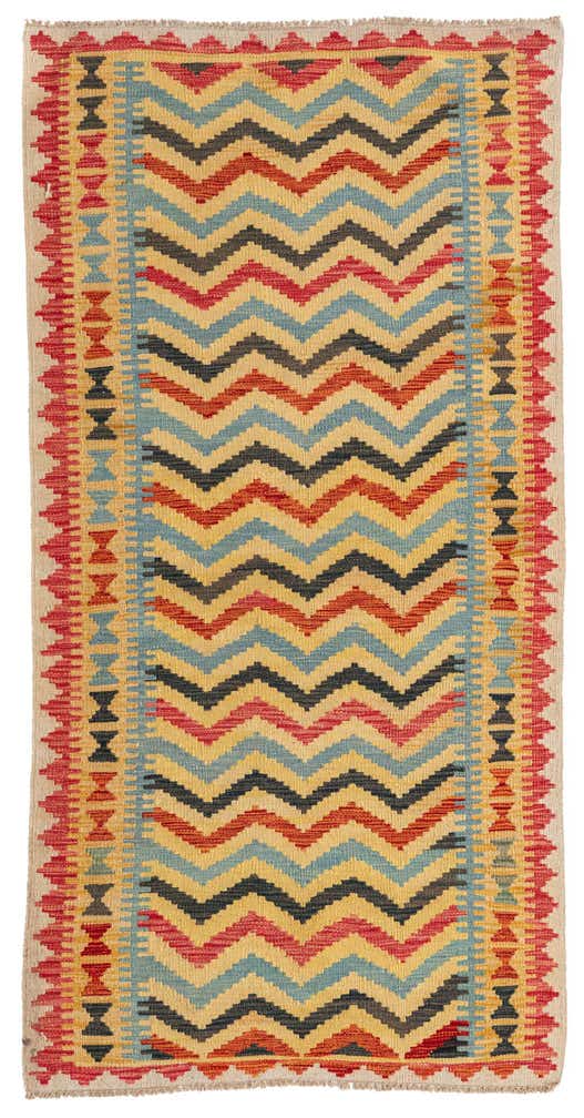 3' 4 x 6' 7 Hand Woven Kilim Maymana Wool Runner Rug