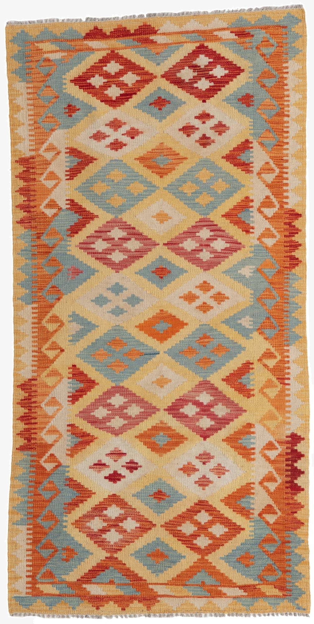 3' 3 x 6' 6  Hand Woven Kilim Maymana Wool Runner Rug