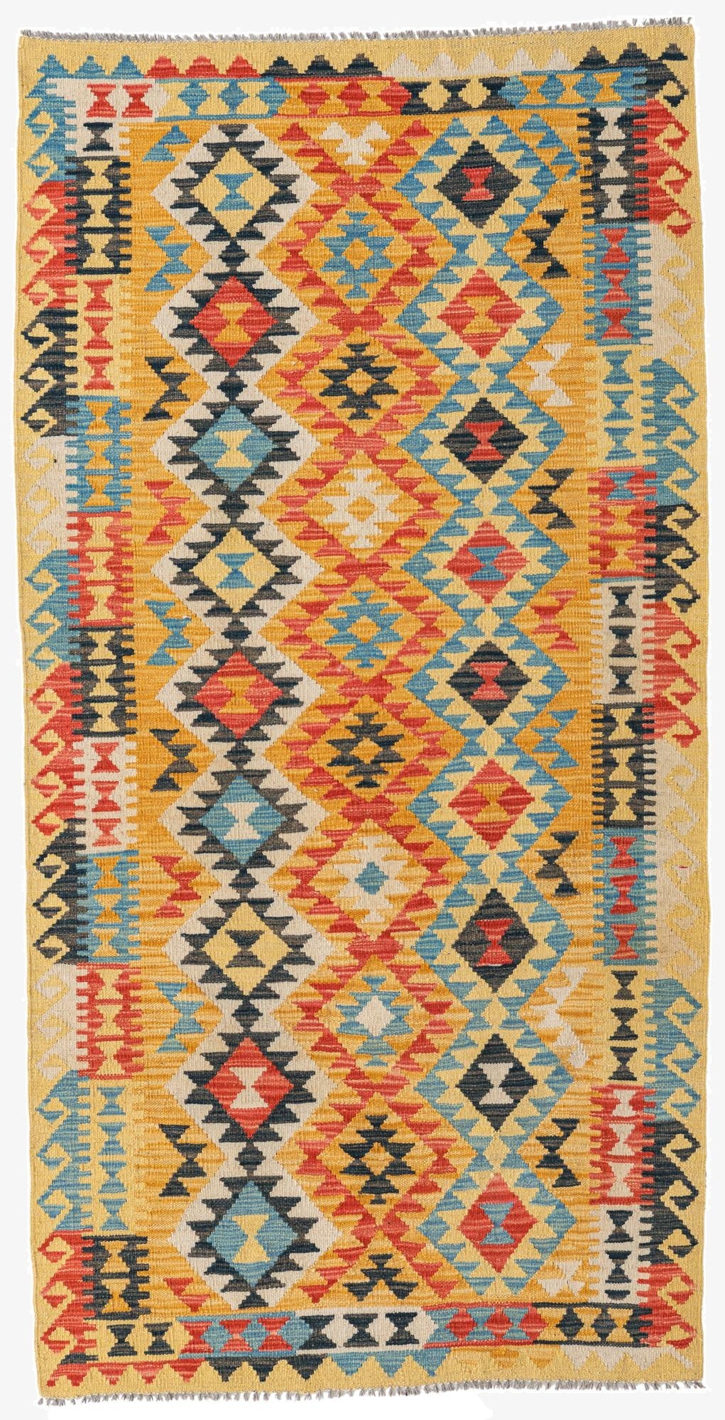 3' 5 x 6' 10  Hand Woven Kilim Maymana Wool Runner Rug