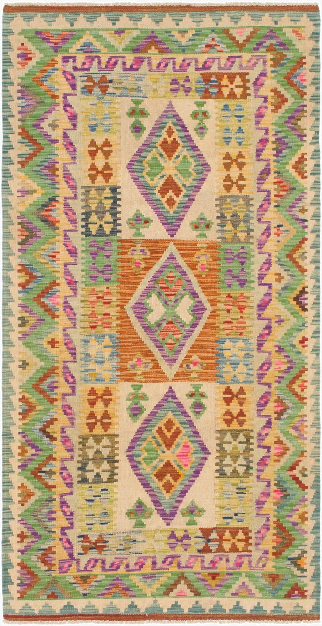 3' 4 x 6' 7  Hand Woven Kilim Maymana Wool Runner Rug