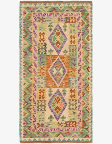 3' 4 x 6' 7 Hand Woven Kilim Maymana Wool Runner Rug
