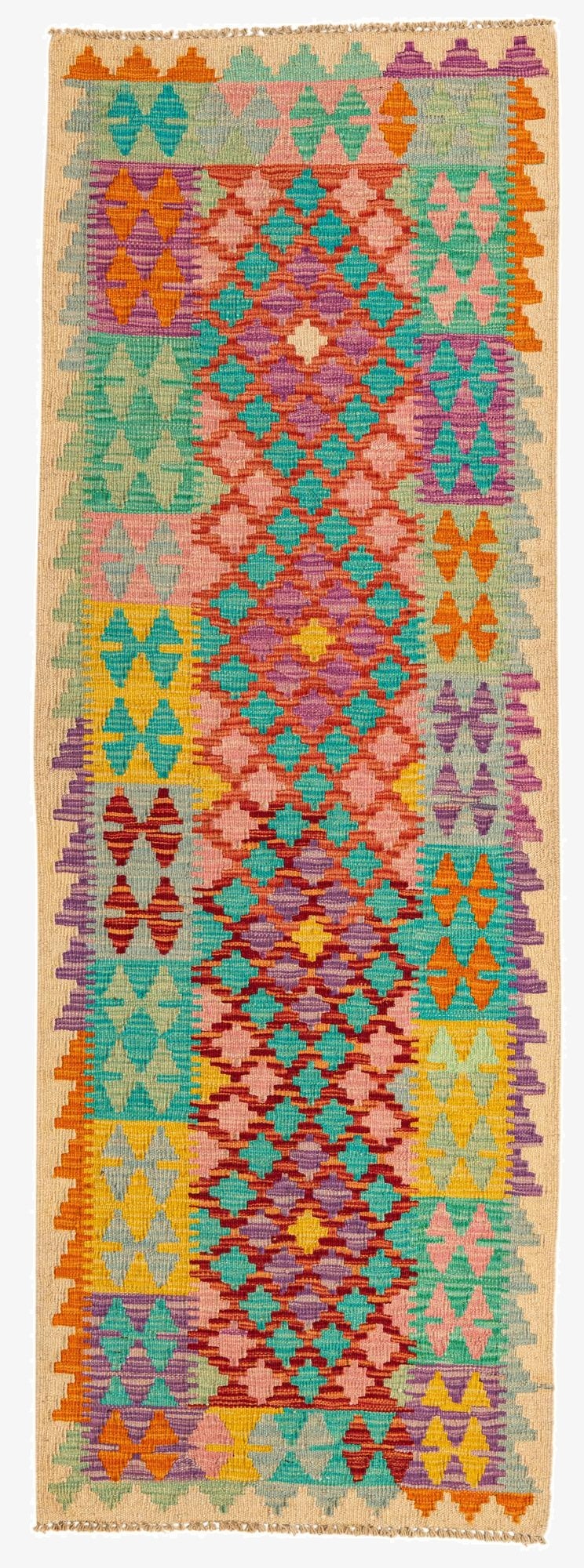 2' 4 x 6' 7  Hand Woven Kilim Maymana Wool Runner Rug