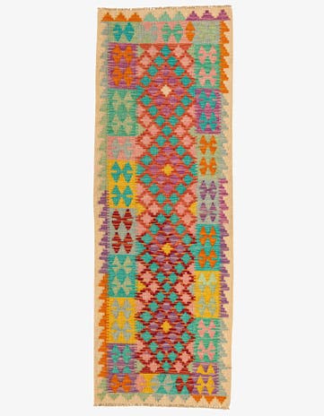 2' 4 x 6' 7 Hand Woven Kilim Maymana Wool Runner Rug