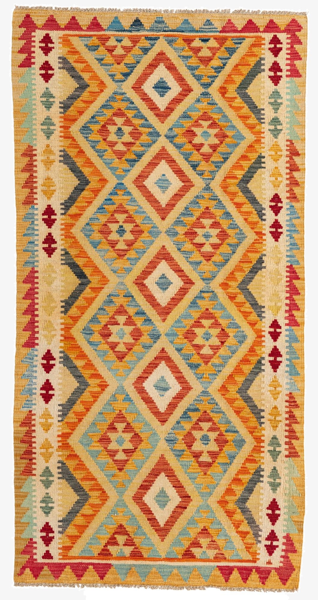 3' 3 x 6' 6  Hand Woven Kilim Maymana Wool Runner Rug