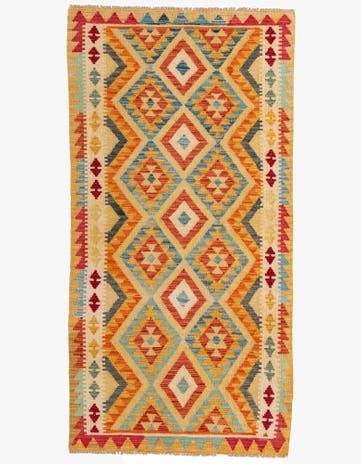 3' 3 x 6' 6 Hand Woven Kilim Maymana Wool Runner Rug