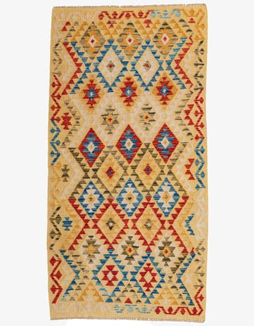 3' 5 x 6' 8 Hand Woven Kilim Maymana Wool Runner Rug