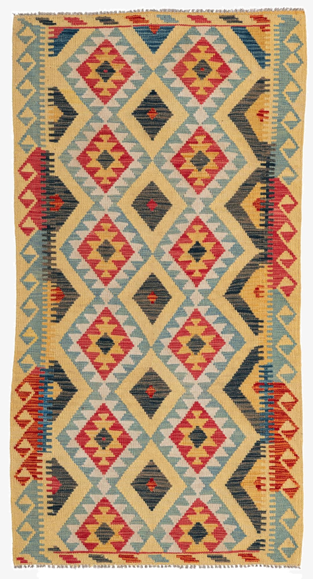 3' 5 x 6' 7  Hand Woven Kilim Maymana Wool Runner Rug