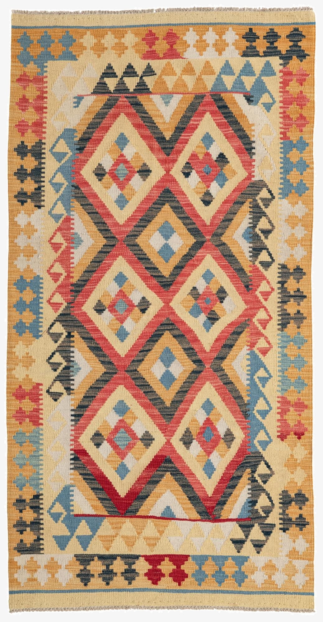 3' 5 x 6' 7  Hand Woven Kilim Maymana Wool Runner Rug
