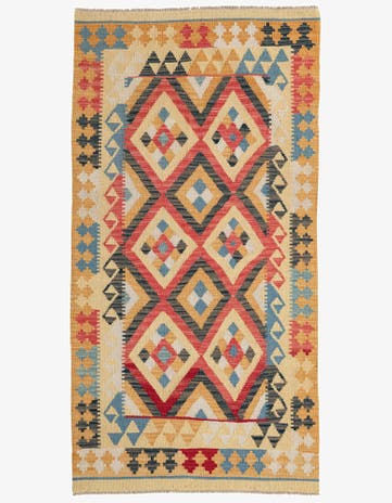 3' 5 x 6' 7 Hand Woven Kilim Maymana Wool Runner Rug
