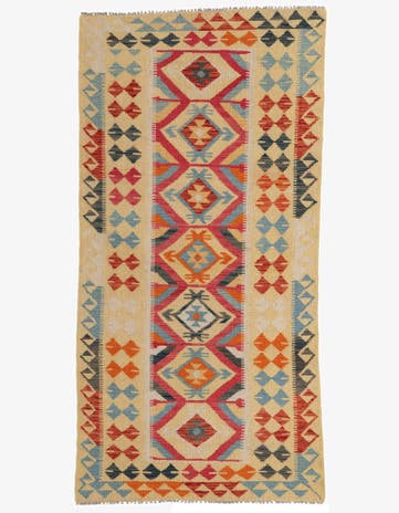 3' 4 x 6' 8 Hand Woven Kilim Maymana Wool Runner Rug