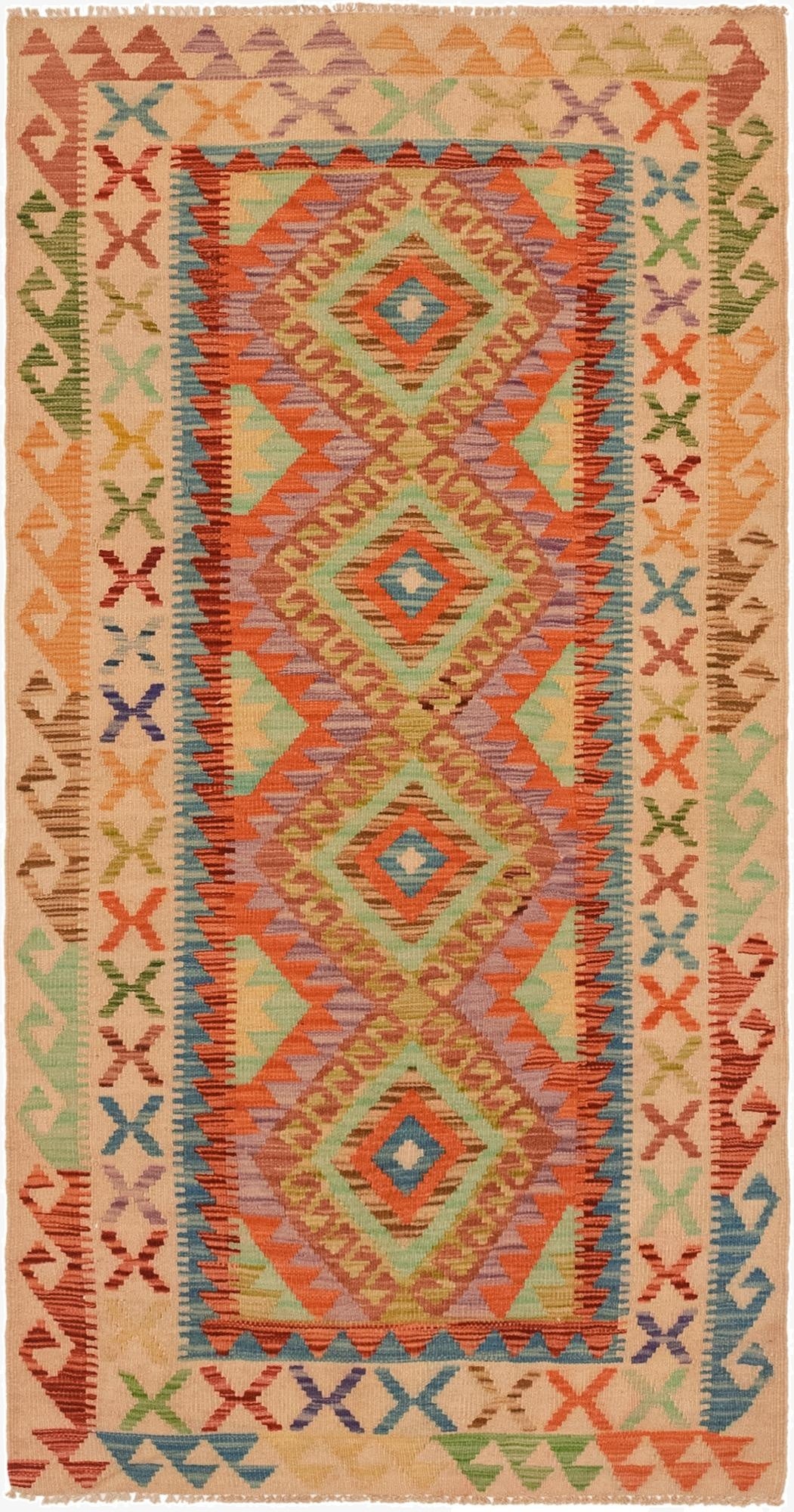 3' 5 x 6' 7  Hand Woven Kilim Maymana Wool Runner Rug