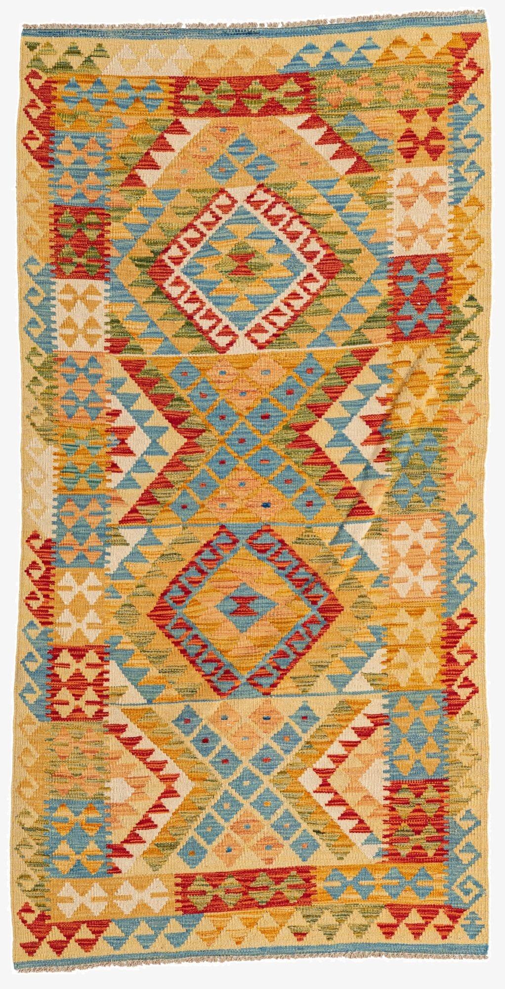 3' 2 x 6' 4  Hand Woven Kilim Maymana Wool Runner Rug