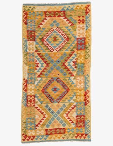 3' 2 x 6' 4 Hand Woven Kilim Maymana Wool Runner Rug