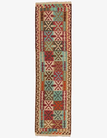 2' 8 x 9' 9 Hand Woven Kilim Maymana Wool Runner Rug
