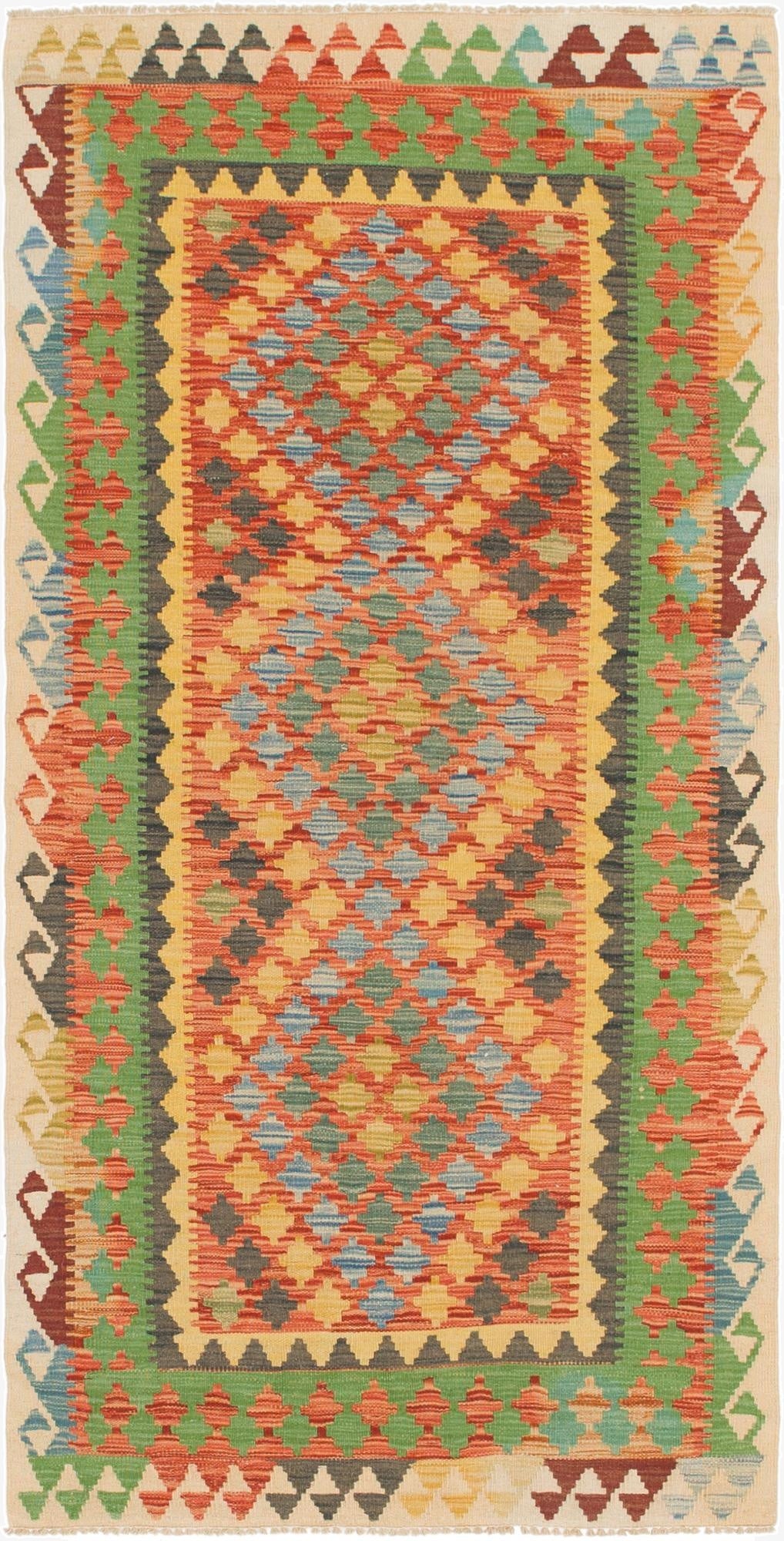 3' 3 x 6' 6  Hand Woven Kilim Maymana Wool Runner Rug